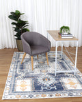 Provence PROV06 Navy Cream Medallion Rug styled with furniture