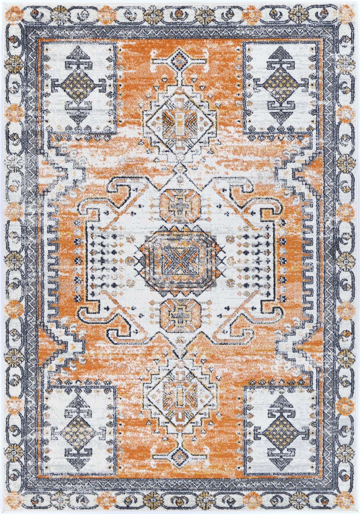 Provence PROV07 Terracotta Blue Medallion Rug – view 2