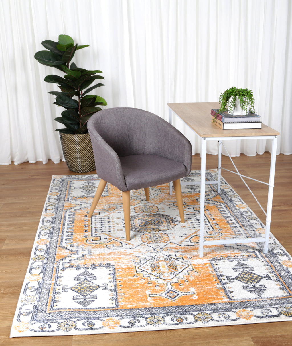 Provence PROV07 Terracotta Blue Medallion Rug styled with furniture