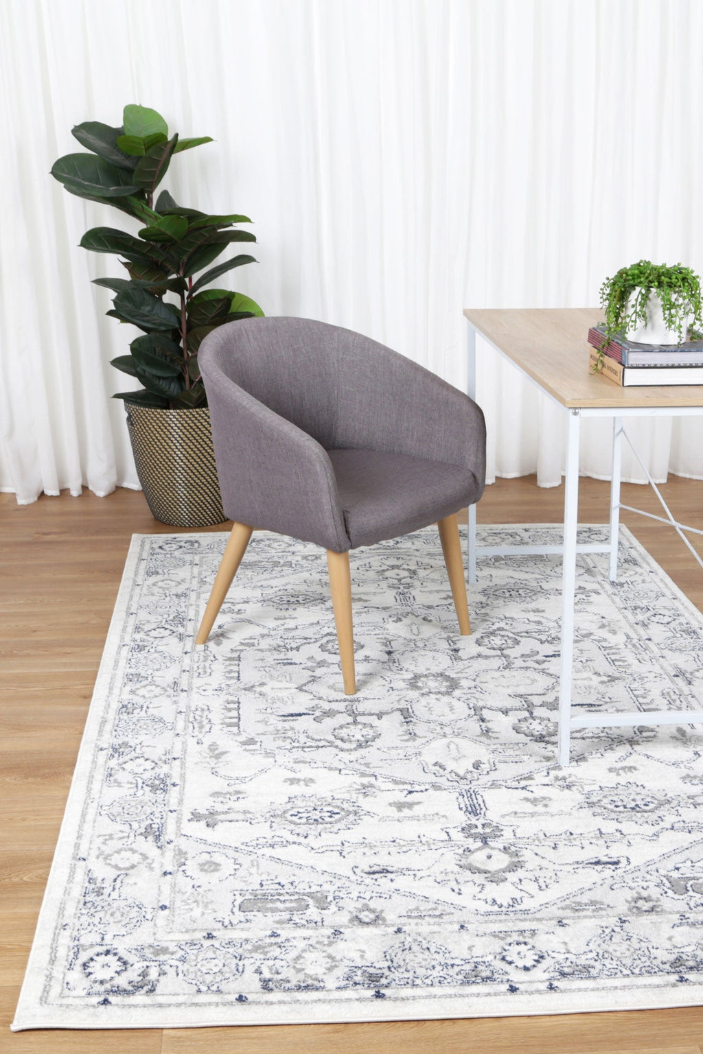 Provence Perpignan Grey Traditional Rug - 008 styled with furniture