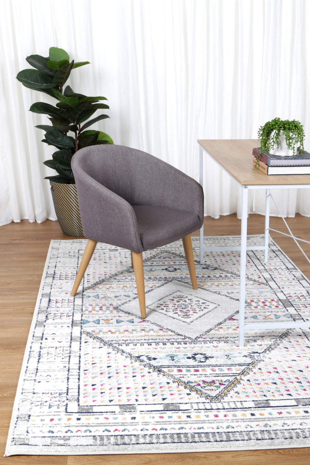 Provence Toulon Grey Tribal Rug - 017 styled with furniture