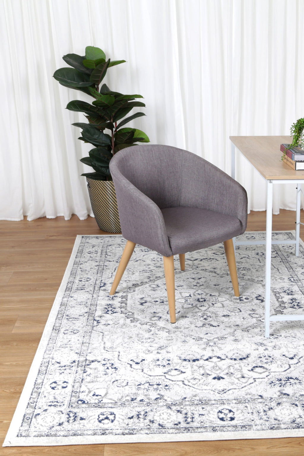 Provence Perols Grey Traditional Rug - 023 styled with furniture