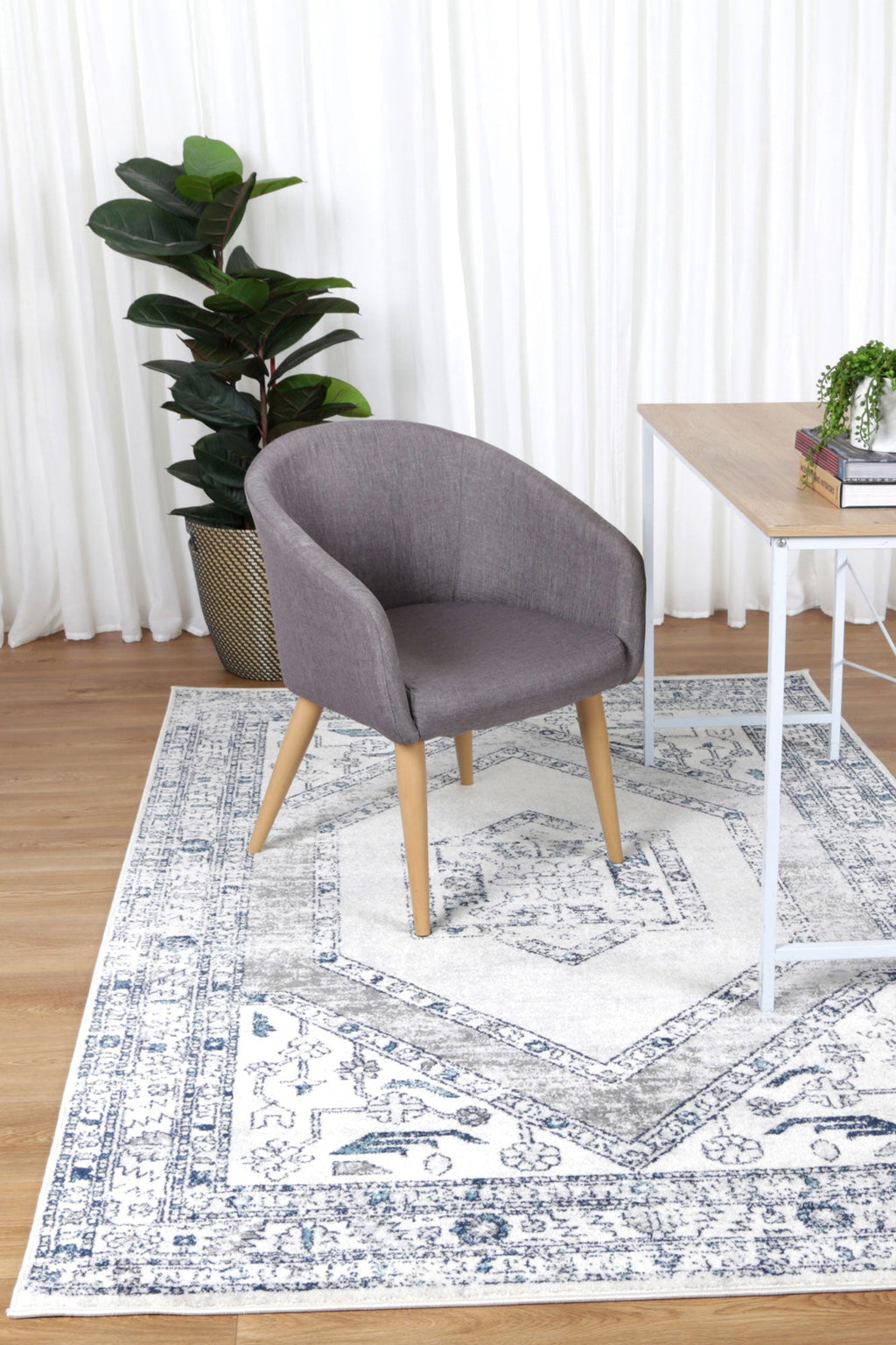 Provence Meze Grey Traditional Rug - 024 styled with furniture
