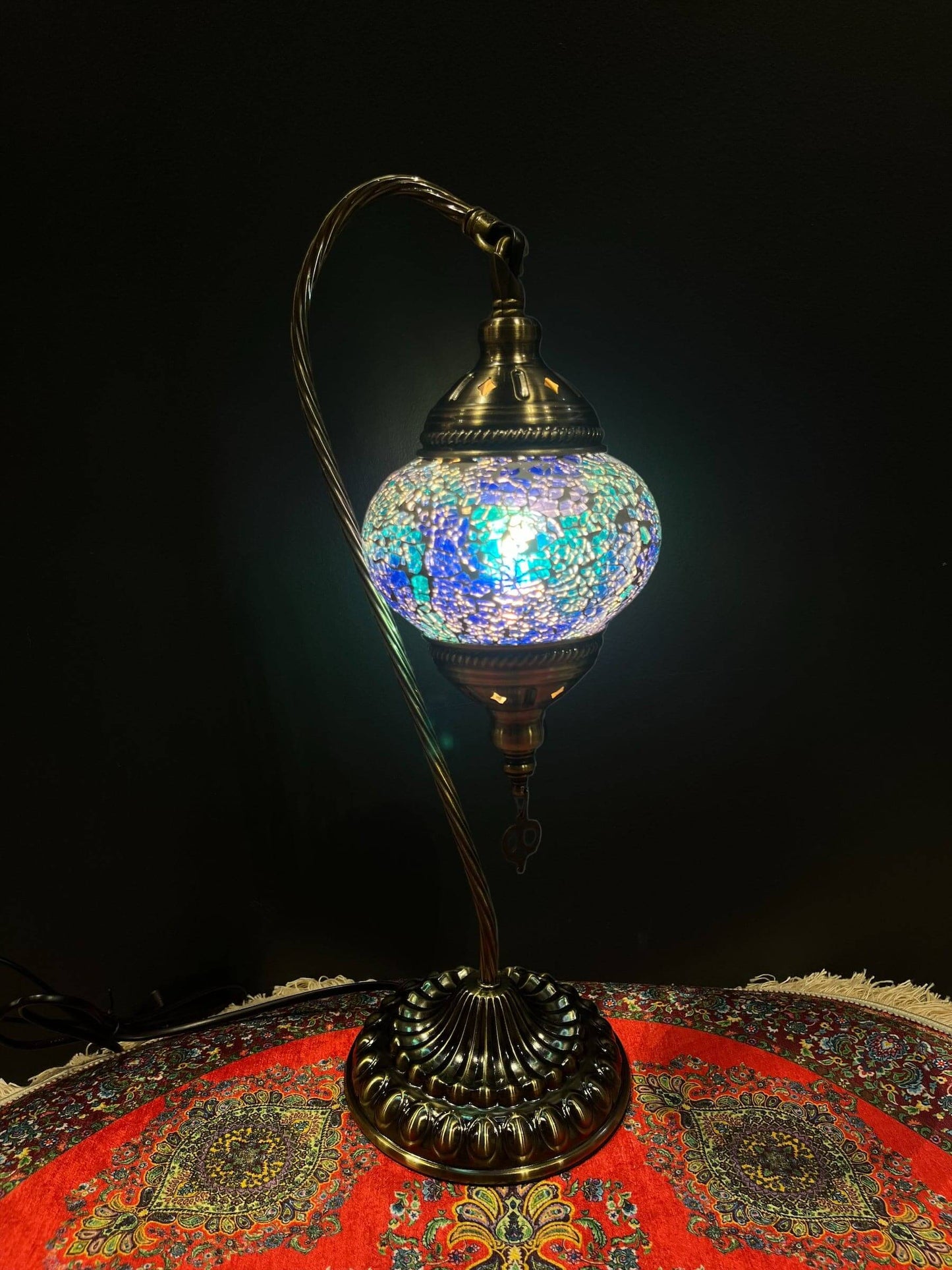 Turkish Mosaic Lamp- Mosaic Swan Lamp Blue Crackle