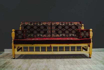 Turkish Divan Sofa Sedir Wood Chair Dark Red Diamond