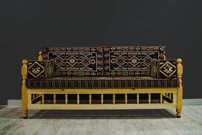 Turkish Divan Sofa Sedir Wood Chair Brown    