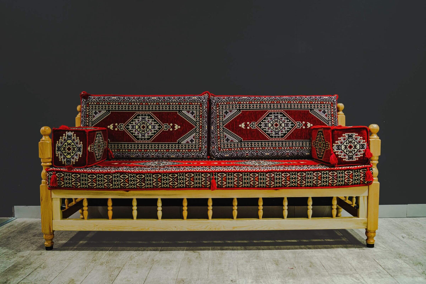 Turkish Divan Sofa Sedir Wood Chair Red Palace    