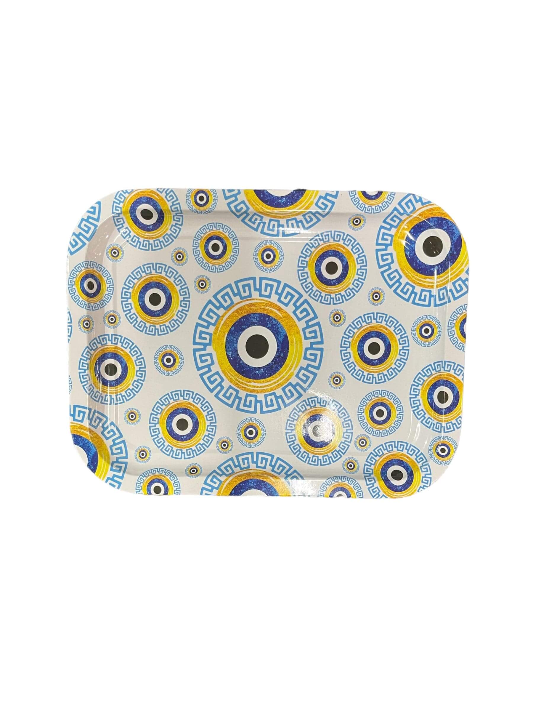 This Metal Tray Evil Eye is perfect for adding a touch of boho-chic style to your home decor. Crafted from metal, it features a distinctive evil eye motif to protect you from bad luck and health concerns. Its stylish design complements any decor, making i