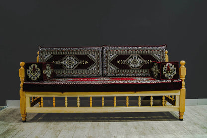 Turkish Divan Sofa Sedir Wood Chair Dark Red Palace    