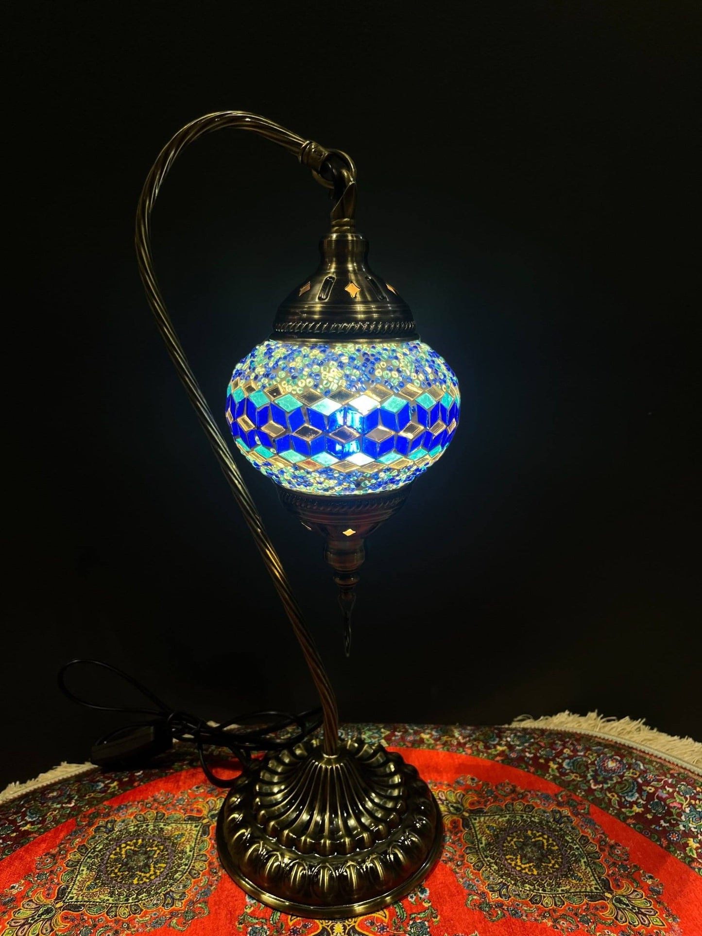 Turkish Mosaic Lamp- Mosaic Swan Lamp Blue Diamond