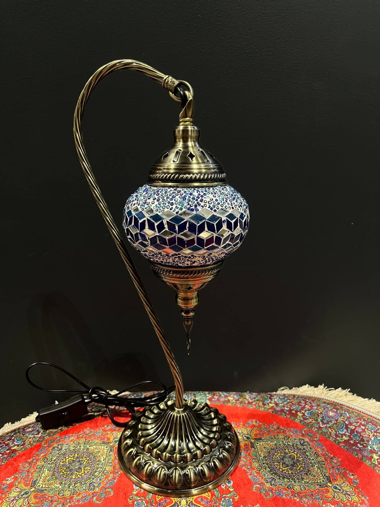 Turkish Mosaic Lamp- Mosaic Swan Lamp Blue Diamond
