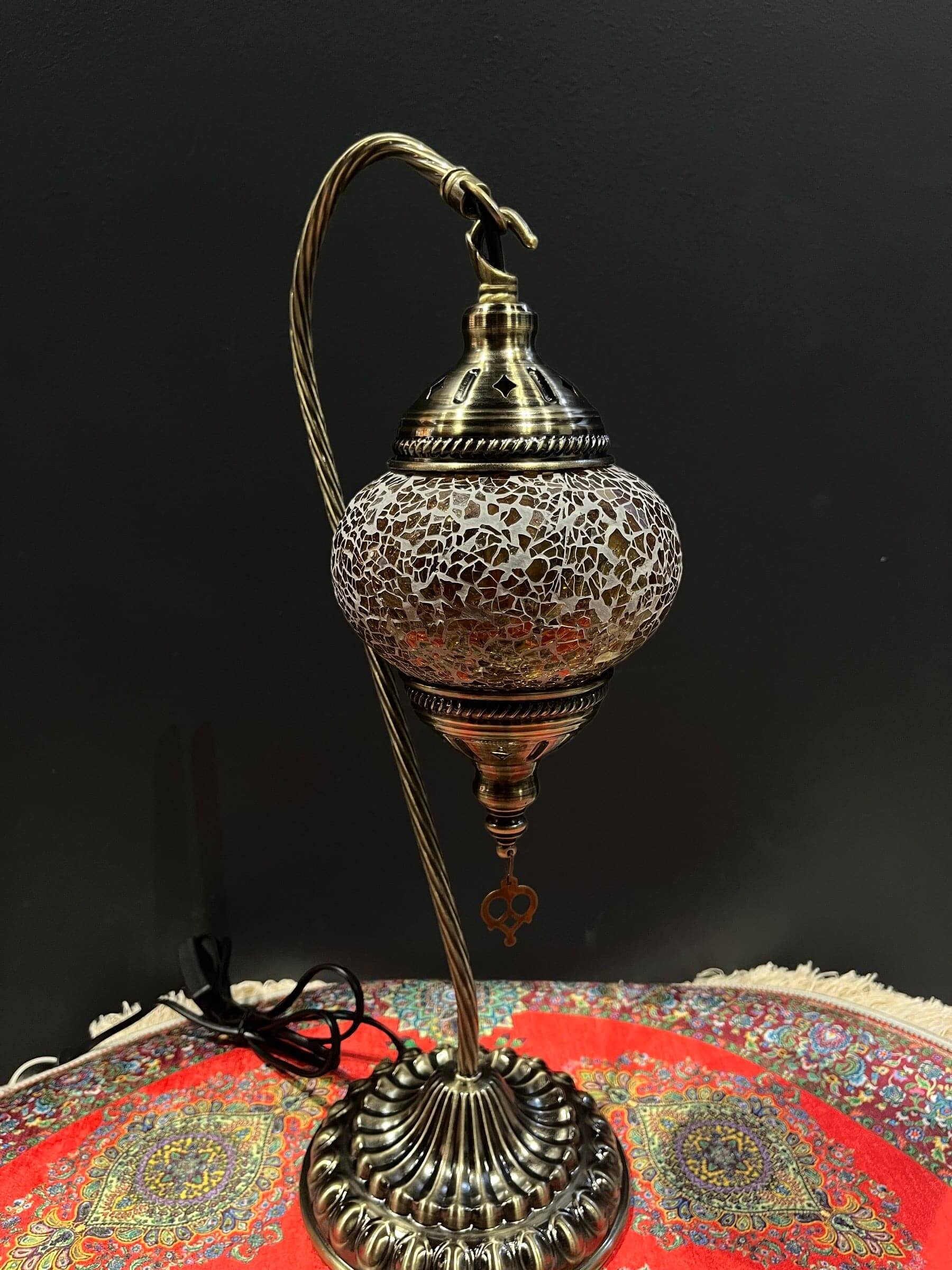 Turkish Mosaic Lamp- Mosaic Swan Lamp Gold Crackle