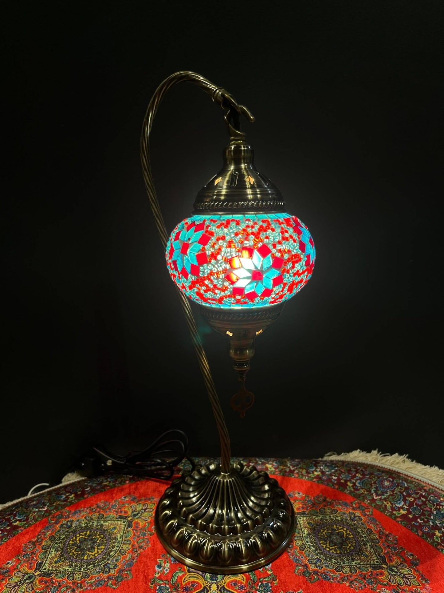 Turkish Mosaic Lamp- Mosaic Swan Lamp Blue Red Flower