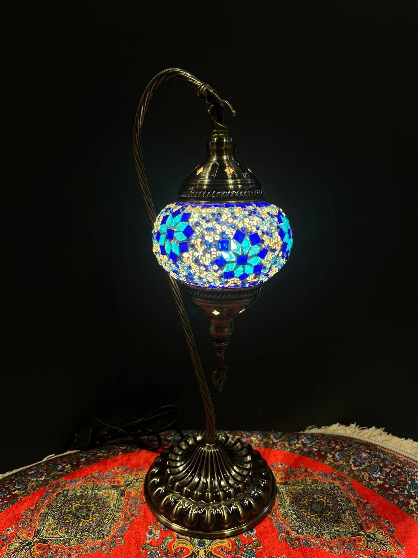 Turkish Mosaic Lamp- Mosaic Swan Lamp Blue Flower