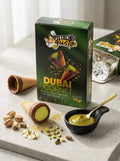 Pistachio Gusto Dubai Cornet box with pistachio cream, chocolate wafer cones, and garnished with nuts