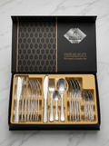 Polished Cutlery Set displayed in an elegant box featuring high-quality stainless steel utensils for dining.