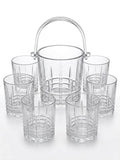 Premium 7-Piece Diamond Cut Whiskey Glass Set with ice bucket and six glasses for elegant home entertaining.