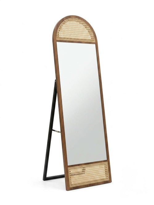 Premium Arched Wood & Rattan Floor Mirror | Freestanding Full-Length Mirror (164cm) showcasing elegant design.