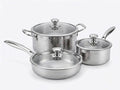 Premium Hammered Stainless Steel Cookware Set – 3 Piece collection featuring a saucepan, pot, and skillet with lids.