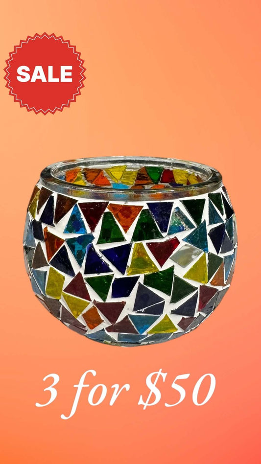 Prism Delight Mosaic Candle Holder-Brighten your home with the Prism Delight Mosaic Candle Holder. Vibrant and fun. Buy 3 for $50 now!-Bazaar G Rugs N Gifts