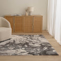 Rue R001 Grey Taupe Abstract Rug styled with furniture