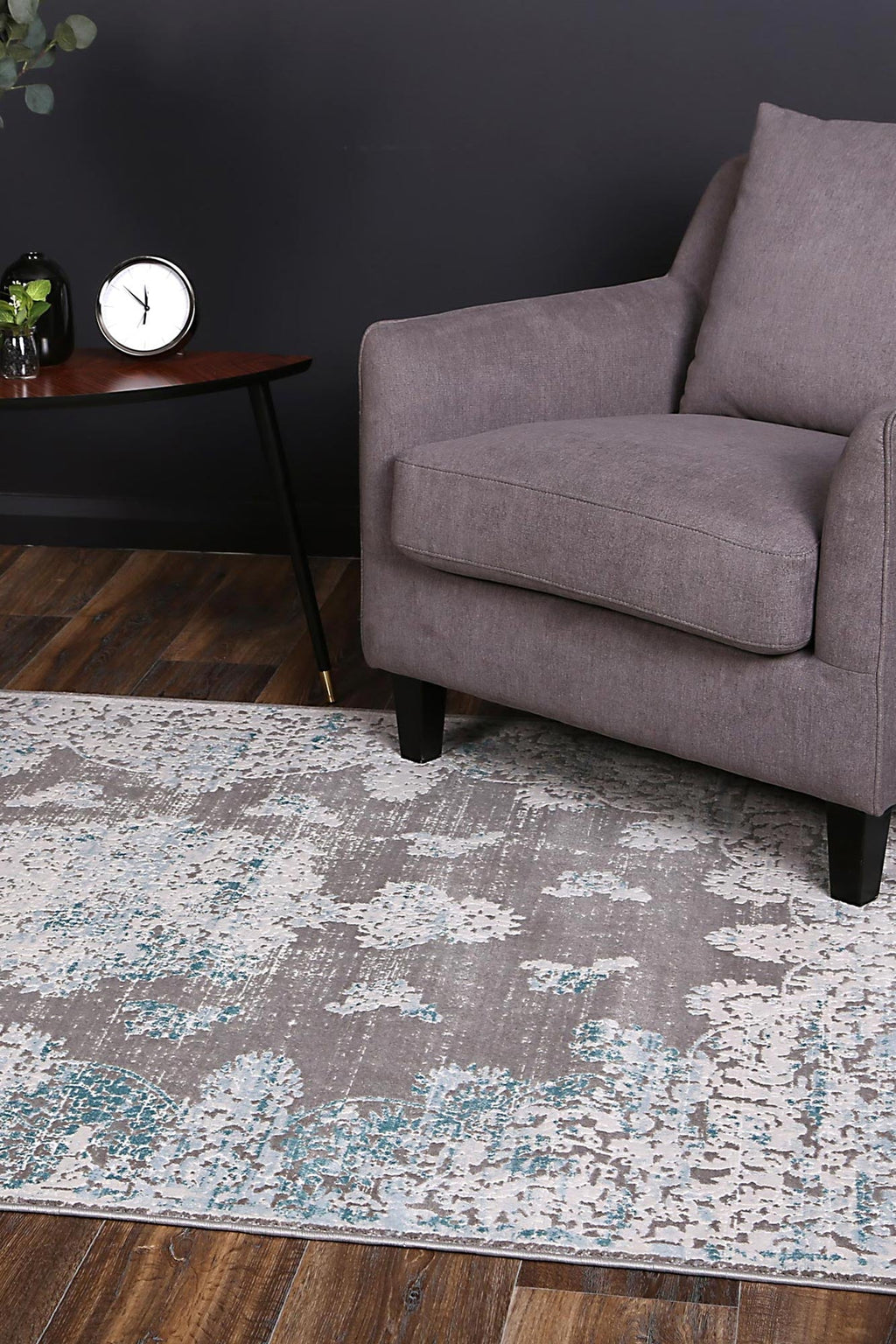 Rapsody Bizet Blue Traditional Rug - 03BLUE styled with furniture