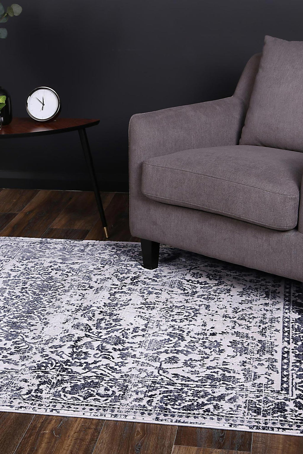 Rapsody Chopin Navy Transitional Rug - 04NAVY styled with furniture