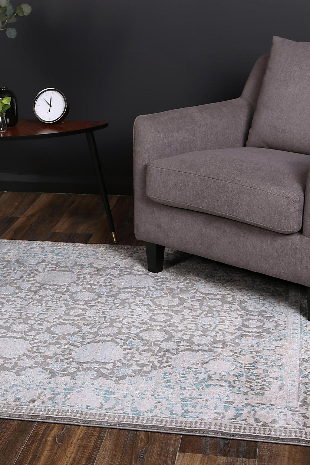 Rapsody Handel Blue Transitional Rug - 06BLUE styled with furniture