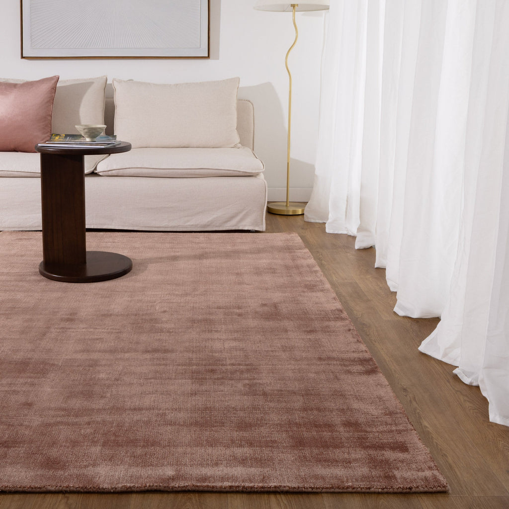 Reverie Rose Brown Rug styled with furniture