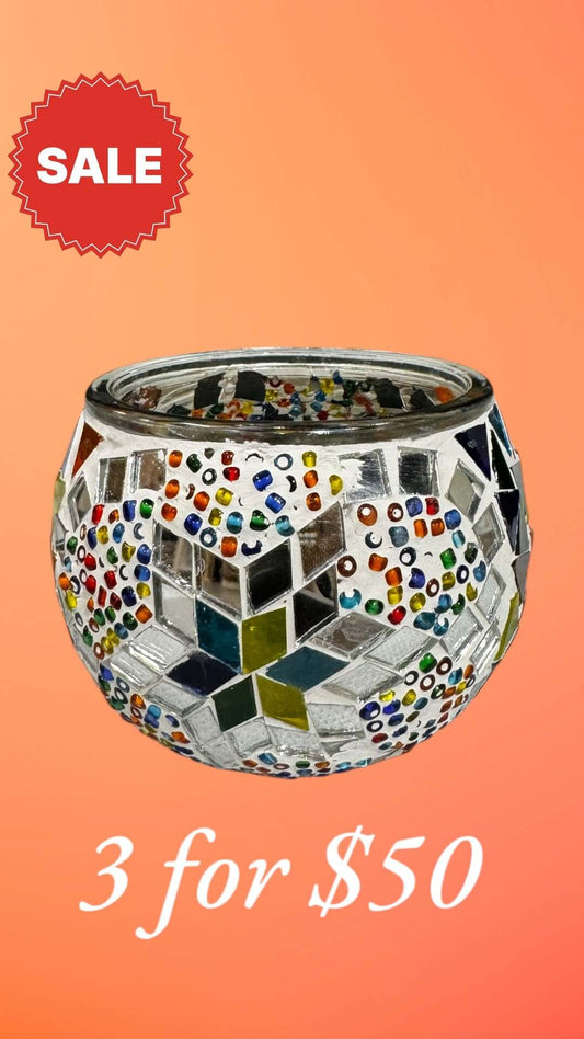 Rainbow Radiance Mosaic Candle Holder-Add vibrance to your decor with the Rainbow Radiance Mosaic Candle Holder. A cheerful addition to any space. Buy 3 for $50 today!-Bazaar G Rugs N Gifts