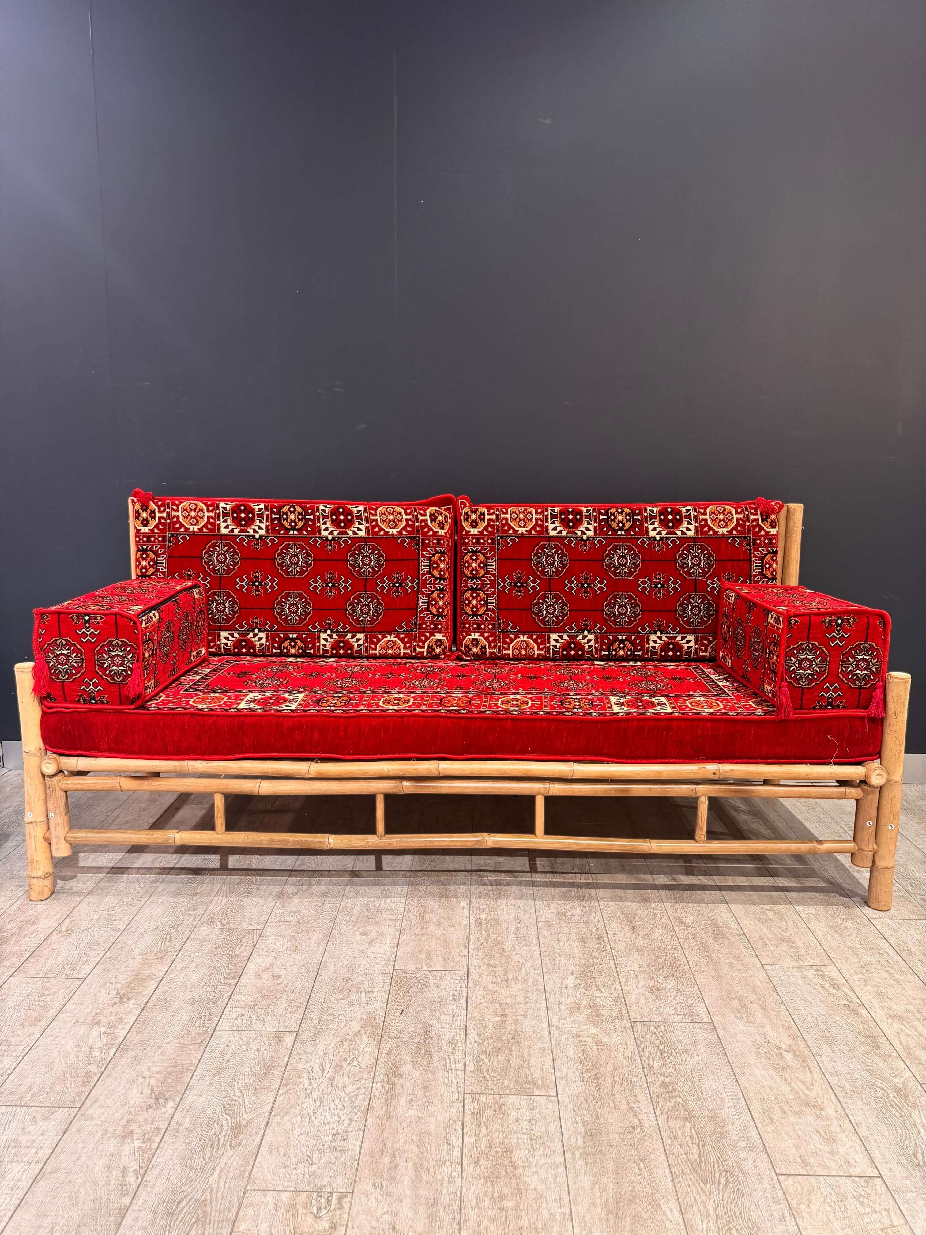 Red Diamond Arabic Seating Sofa | Handmade Bamboo 70x190cm Cushion
