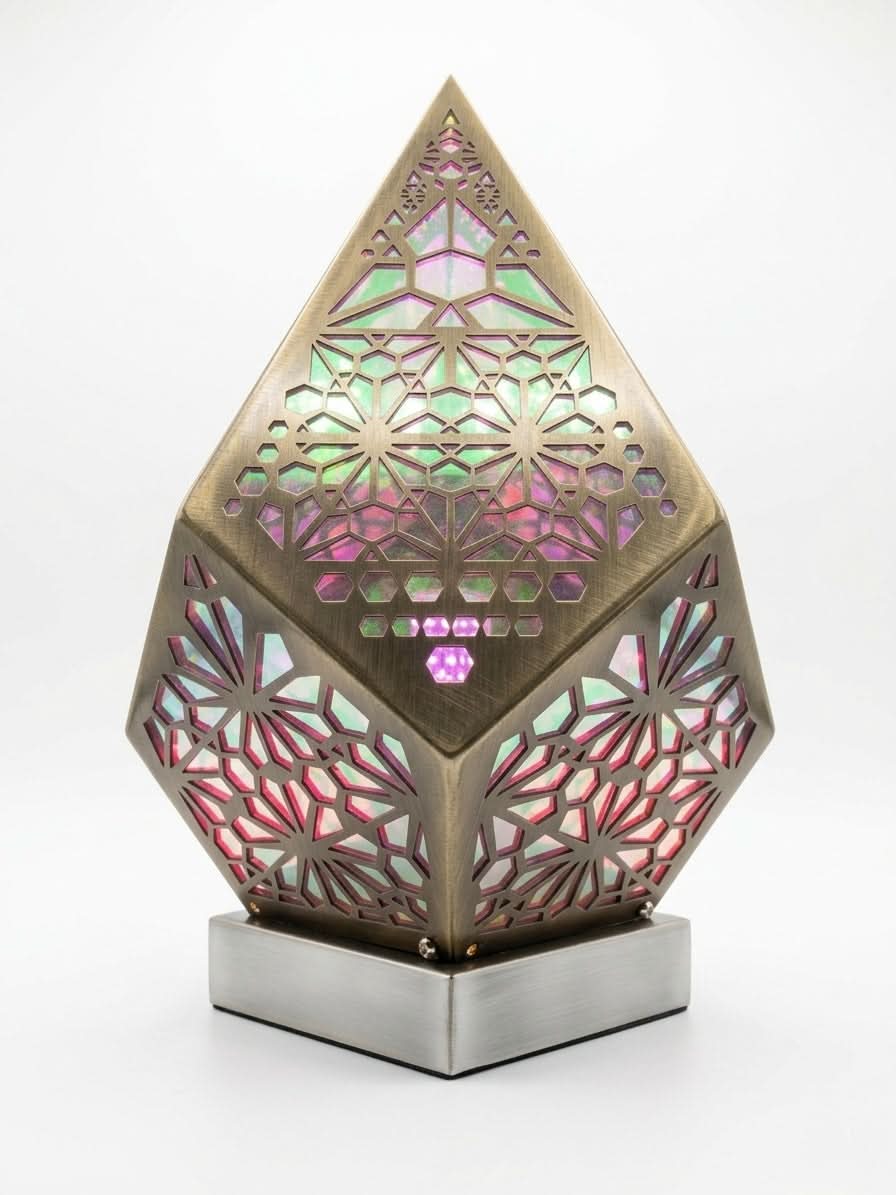 Reflection Lamp – Geometric Ambient Light showcasing intricate patterns and colorful reflections.