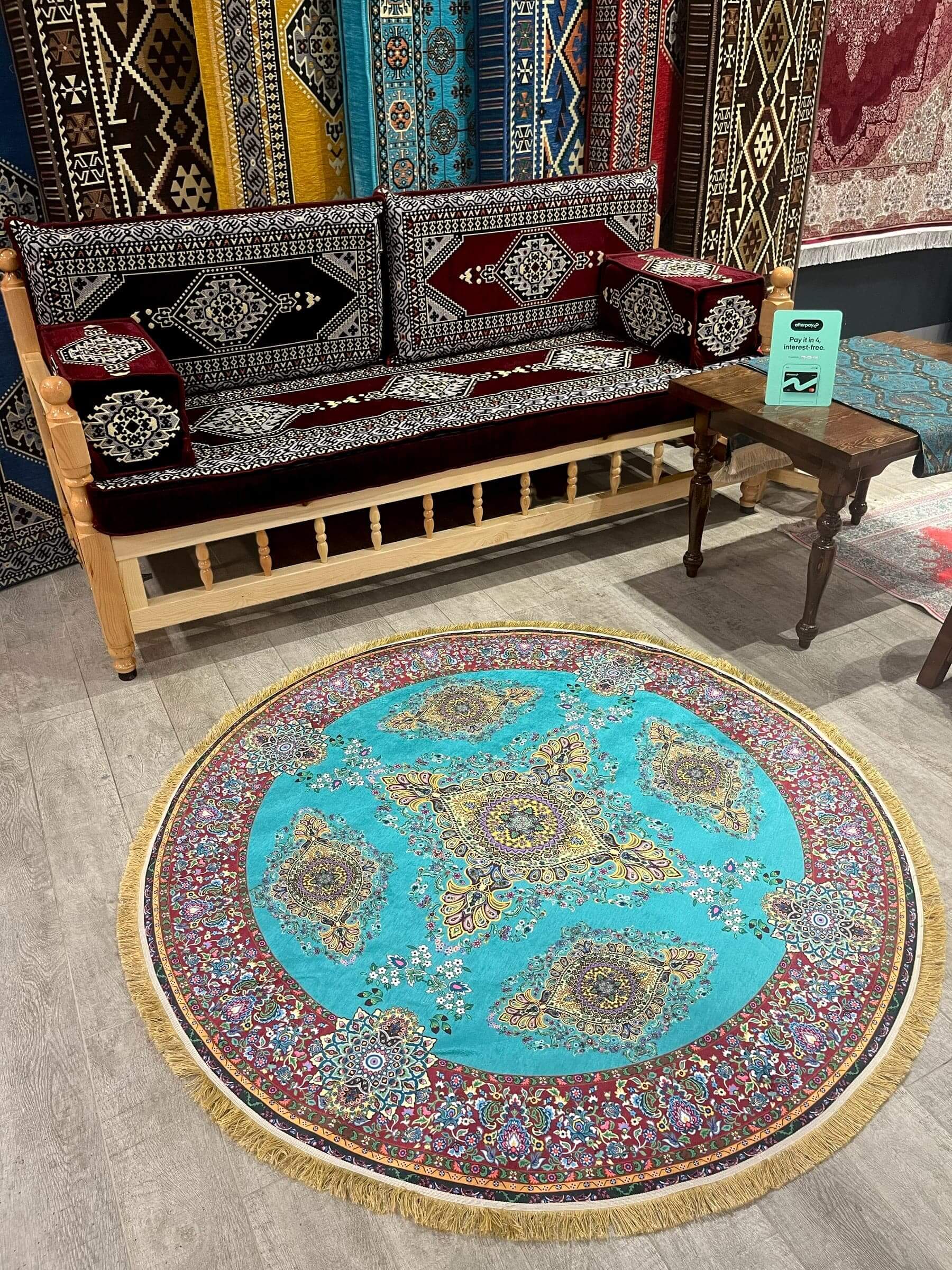 Round Turkish Rugs Colourful- Aqua