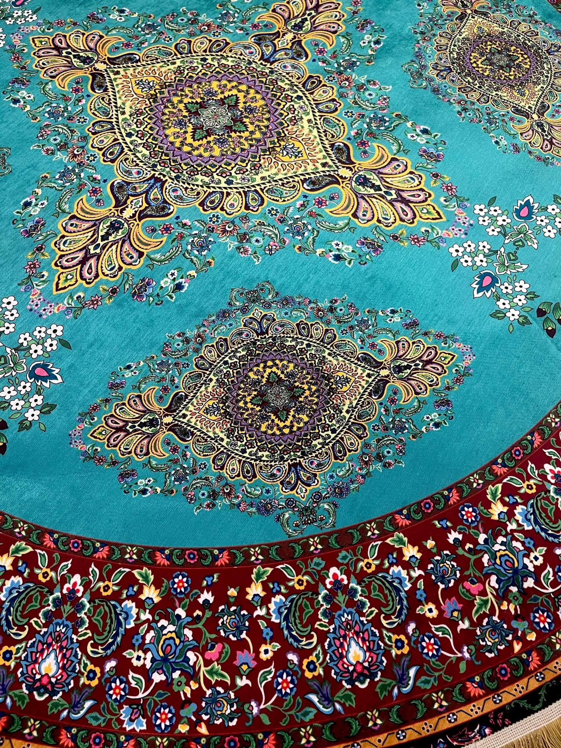 Round Turkish Rugs Colourful- Aqua
