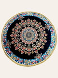 Round Turkish Rugs Colourful- Black-Flowers