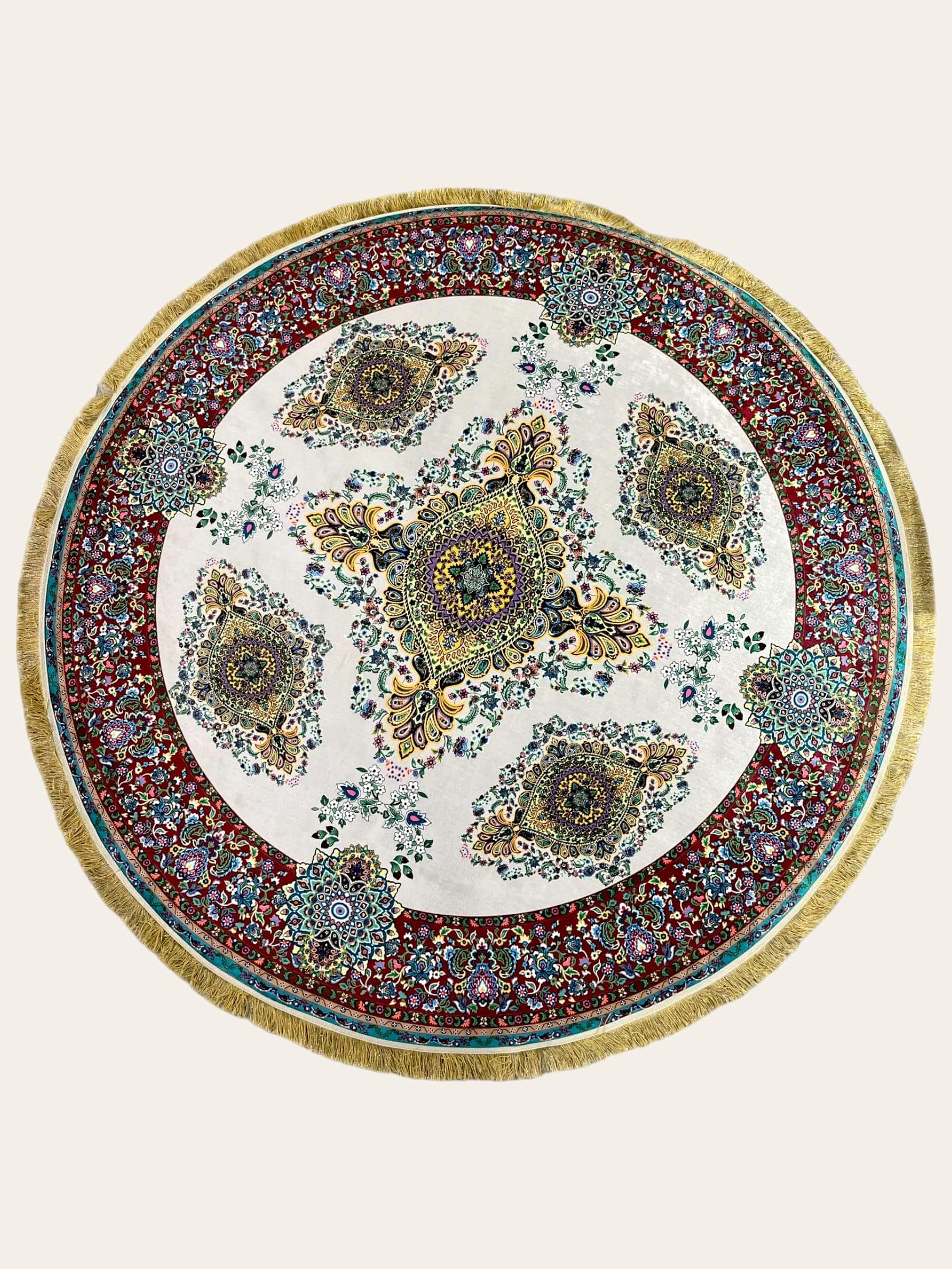 Round Turkish Rugs Colourful- Cream