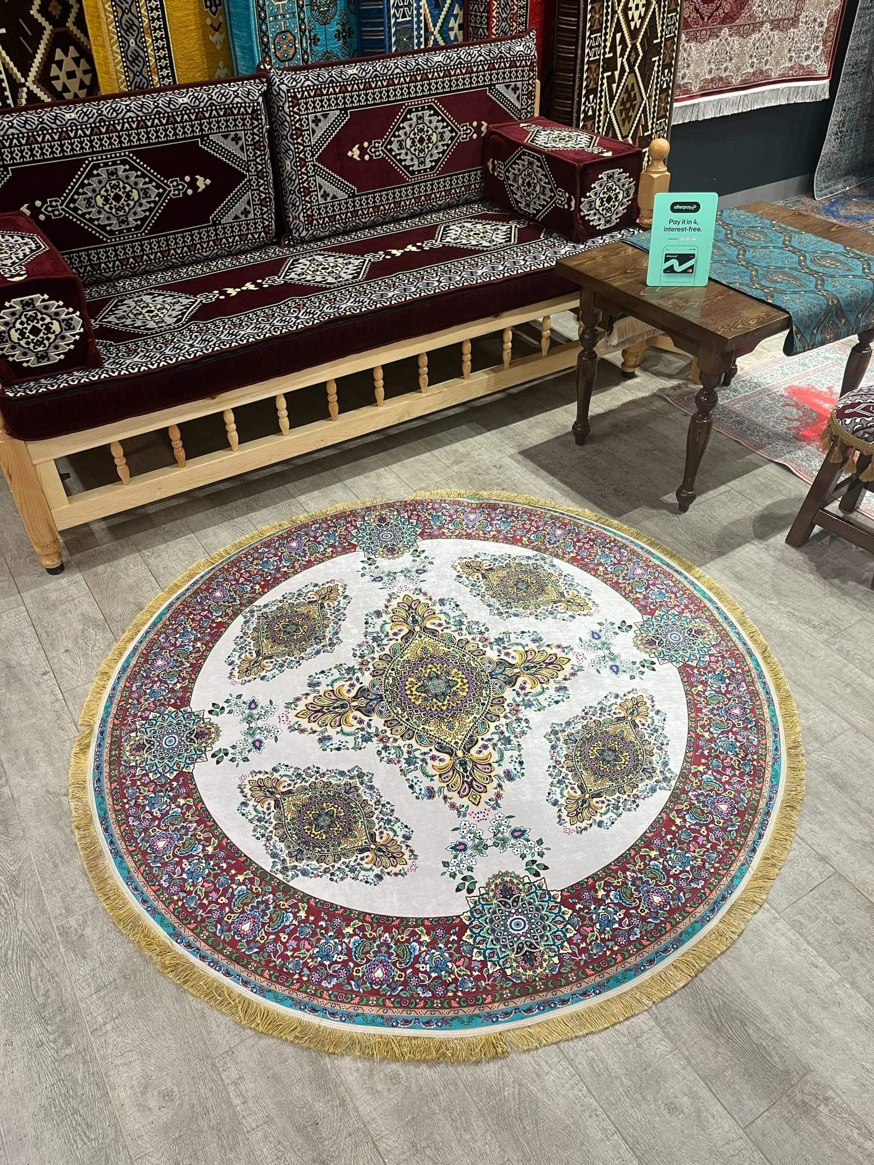 Round Turkish Rugs Colourful- Cream