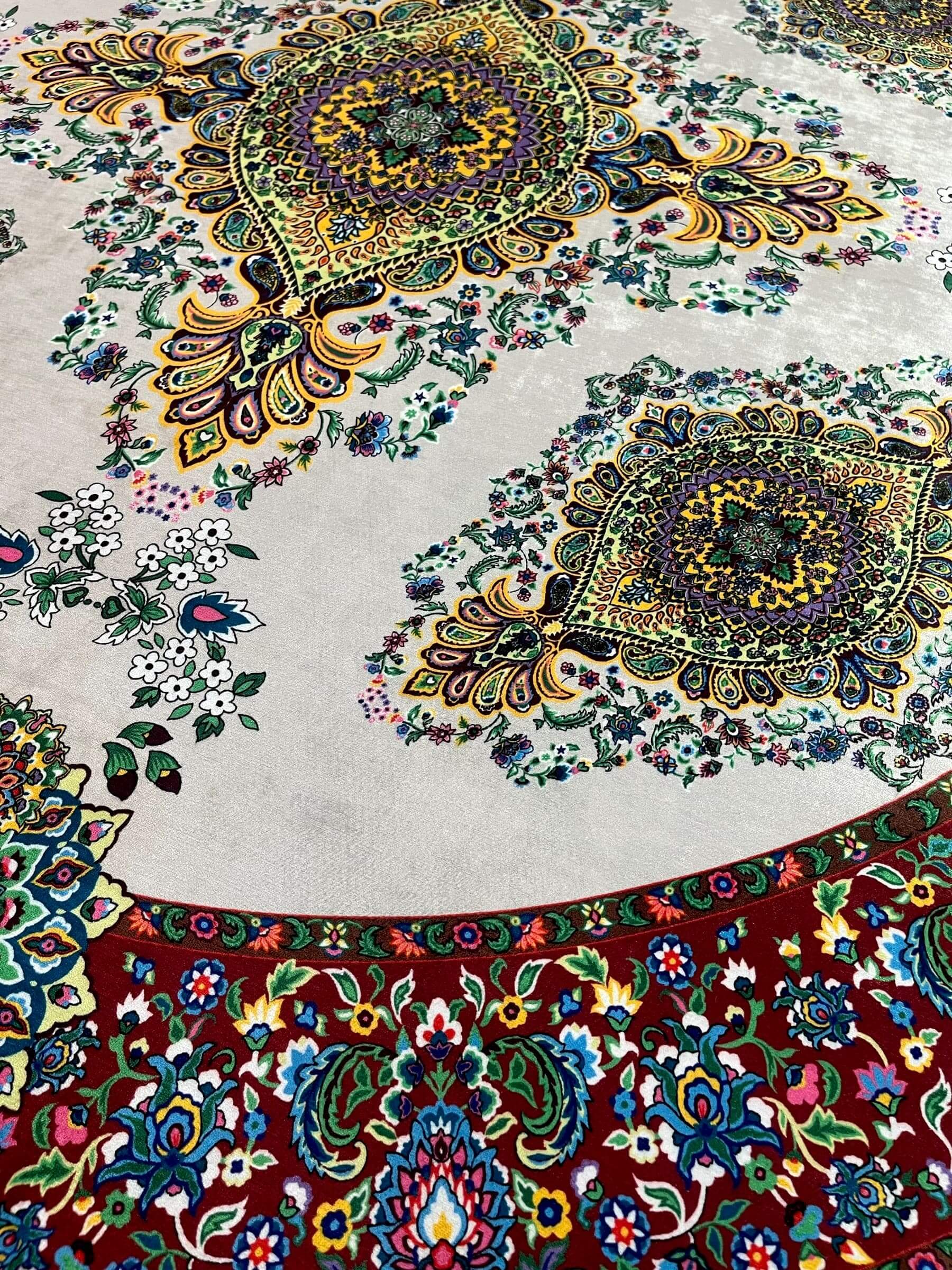 Round Turkish Rugs Colourful- Cream