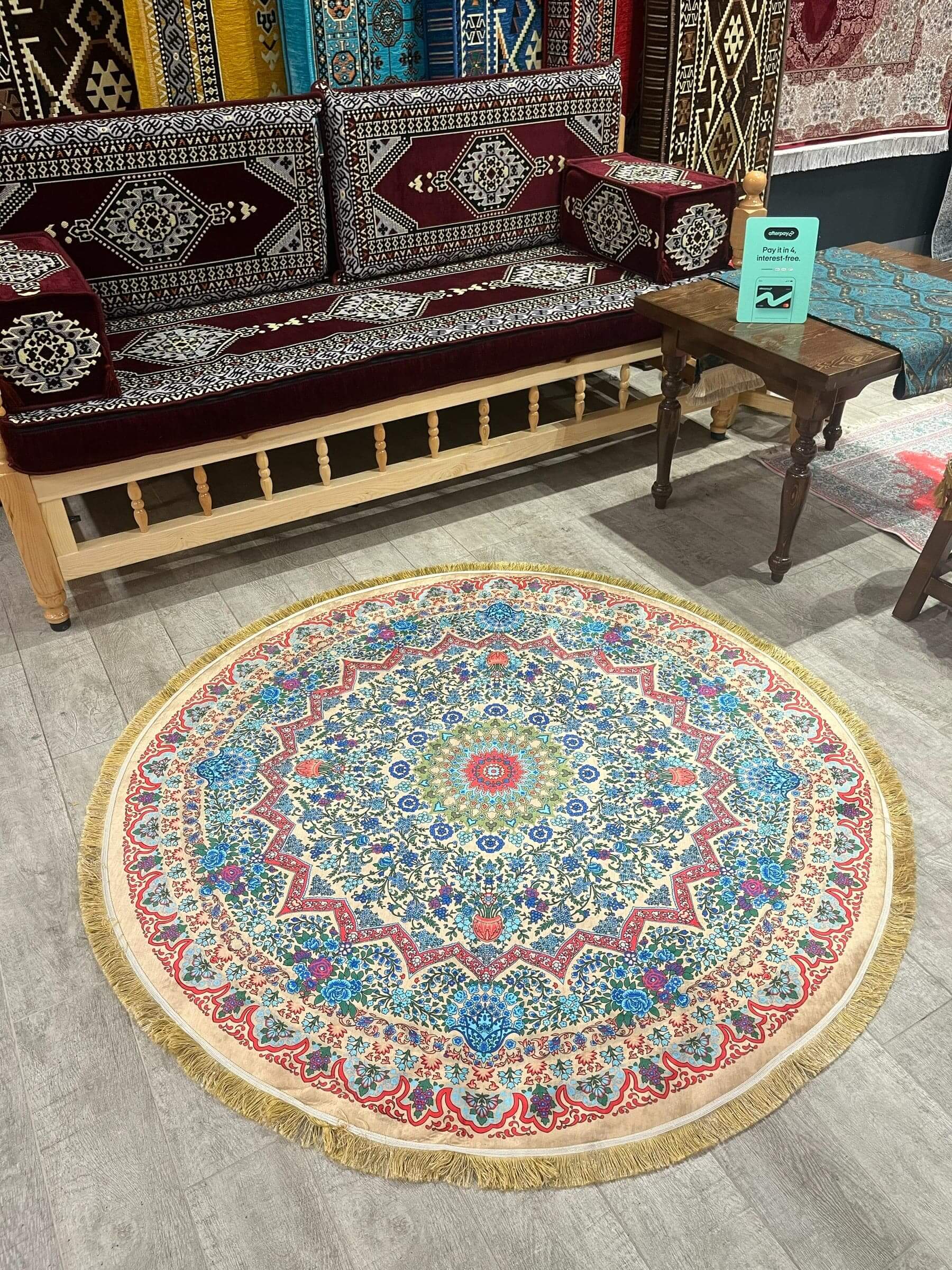 Round Turkish Rugs Colourful- Red-Cream