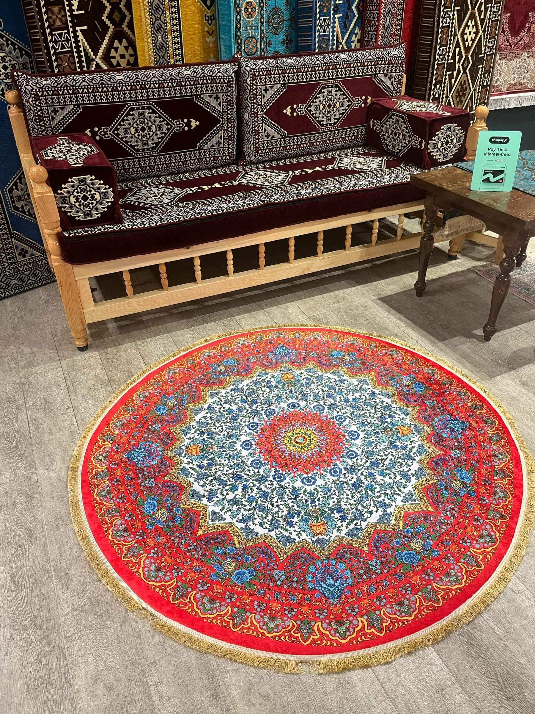 Round Turkish Rugs Colourful- Red-White