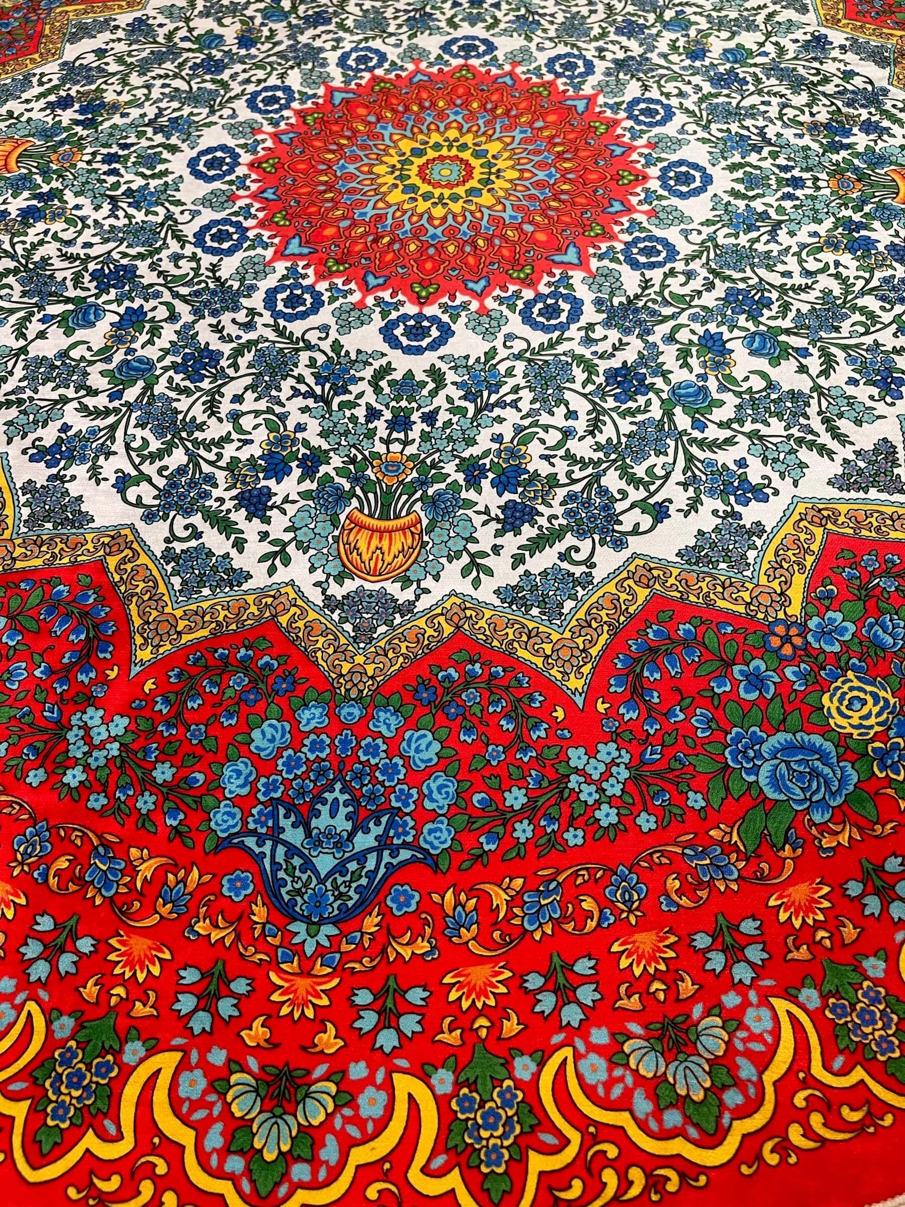 Round Turkish Rugs Colourful- Red-White