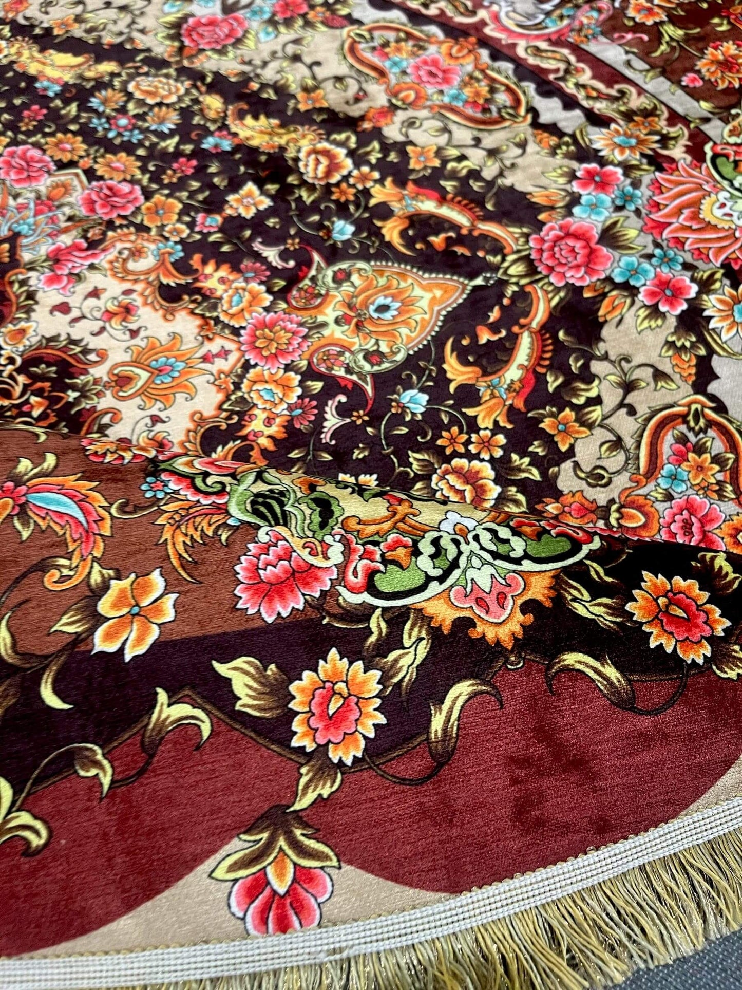 Round Turkish Rugs Colourful- Brown