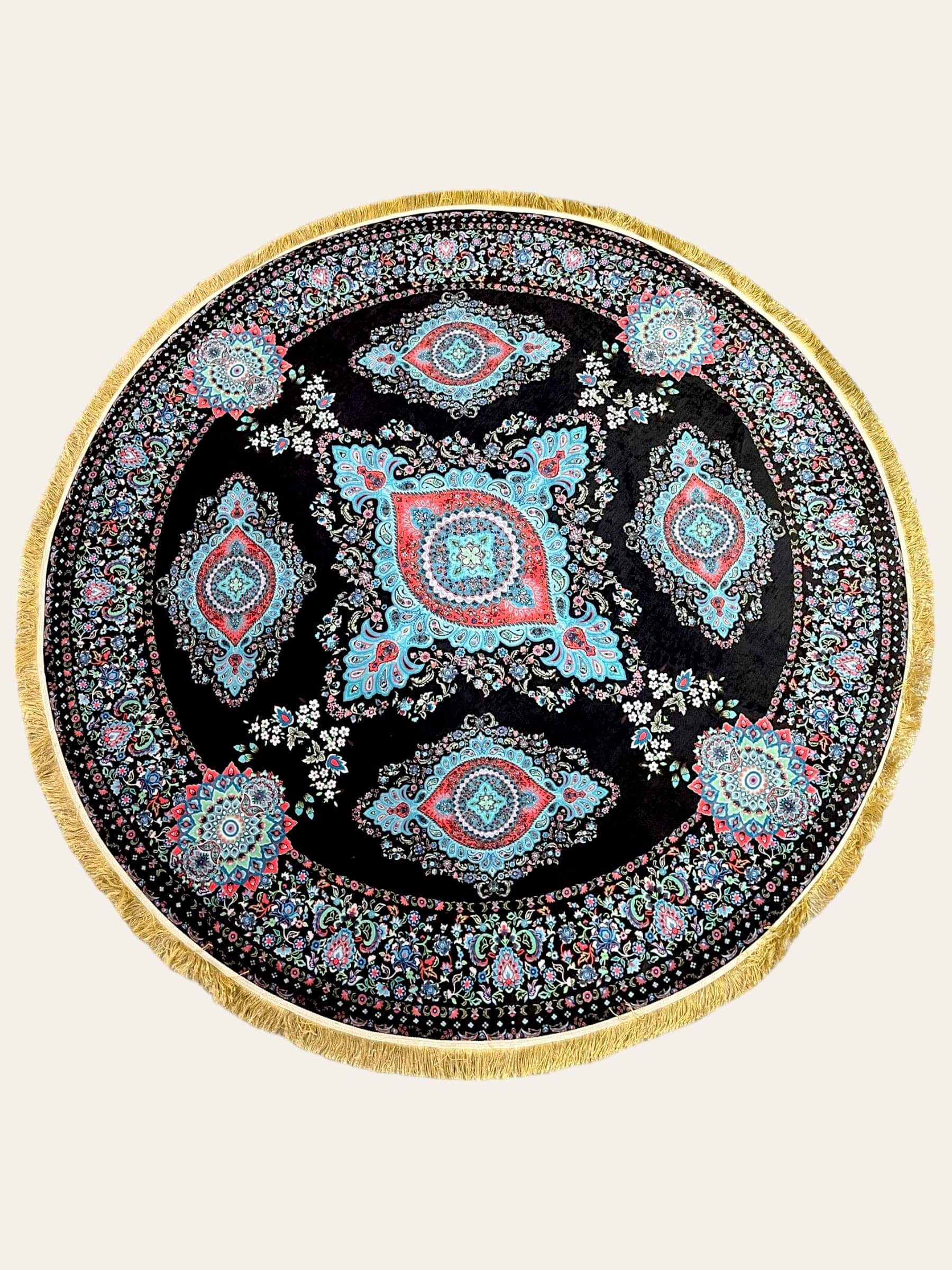 Round Turkish Rugs Colourful- Black-Blue Round Rug   