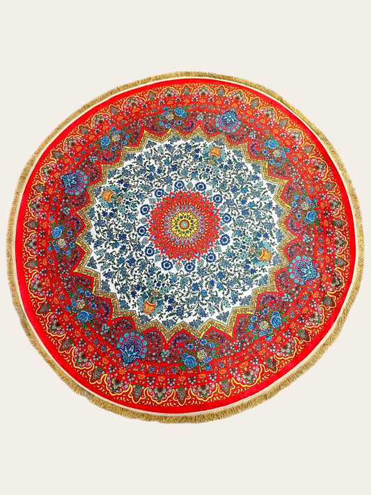 Round Turkish Rugs Colourful- Red-White Round Rug   