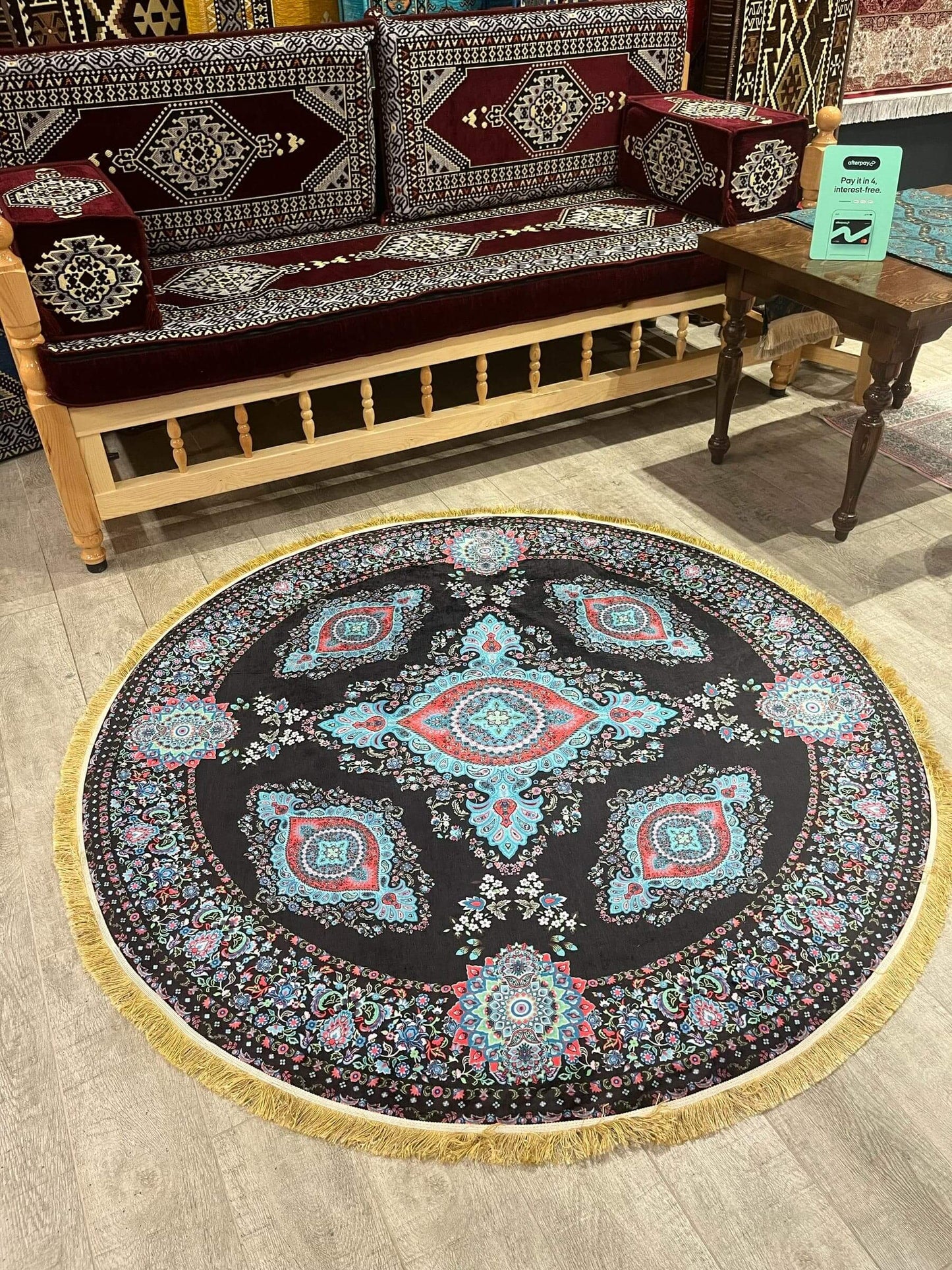 Round Turkish Rugs Colourful- Black-Blue