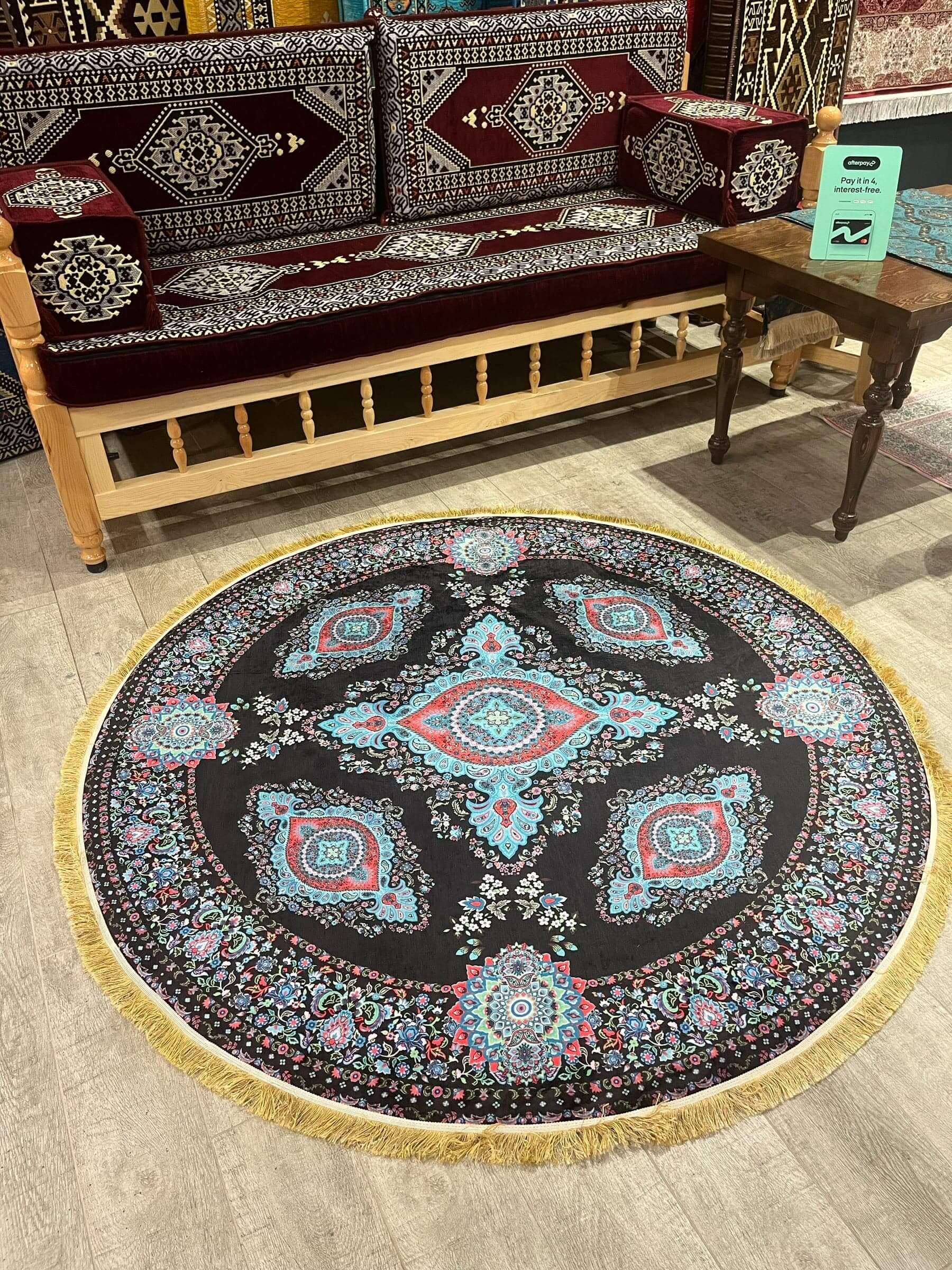 Round Turkish Rugs Colourful- Black-Blue Round Rug   