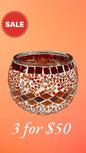 Ruby Glow Mosaic Candle Holder-Enhance your decor with the Ruby Glow Mosaic Candle Holder. Rich red and amber tones create a warm ambiance. Get 3 for $50 today!-Bazaar G Rugs N Gifts