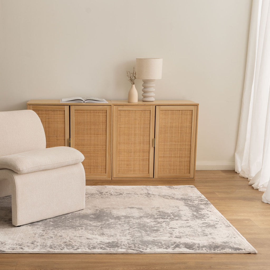 Sena S002 Beige Distressed Rug styled with furniture