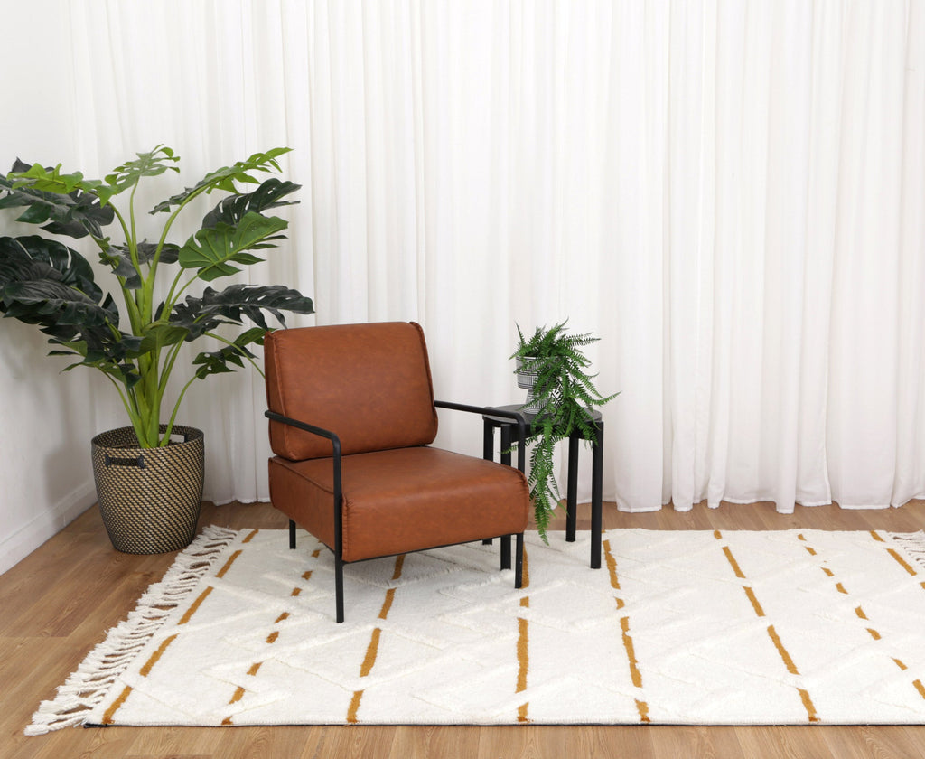 Sonet S2 Gold Wool Tribal Rug styled with furniture