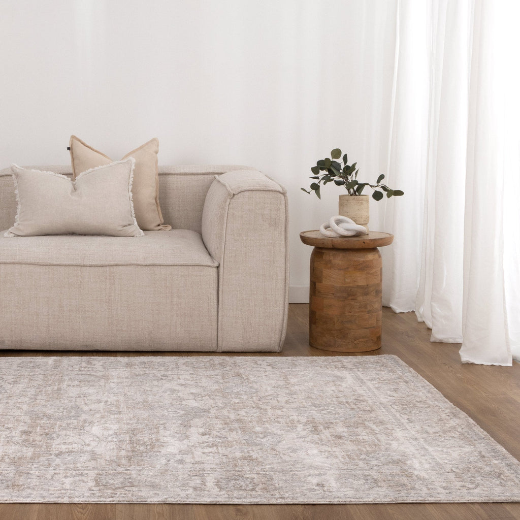 Solenne Beige & Blue Transitional Rug - S300 styled with furniture